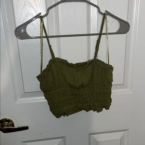 Japna Olive Green Smocked Cami Crop Top